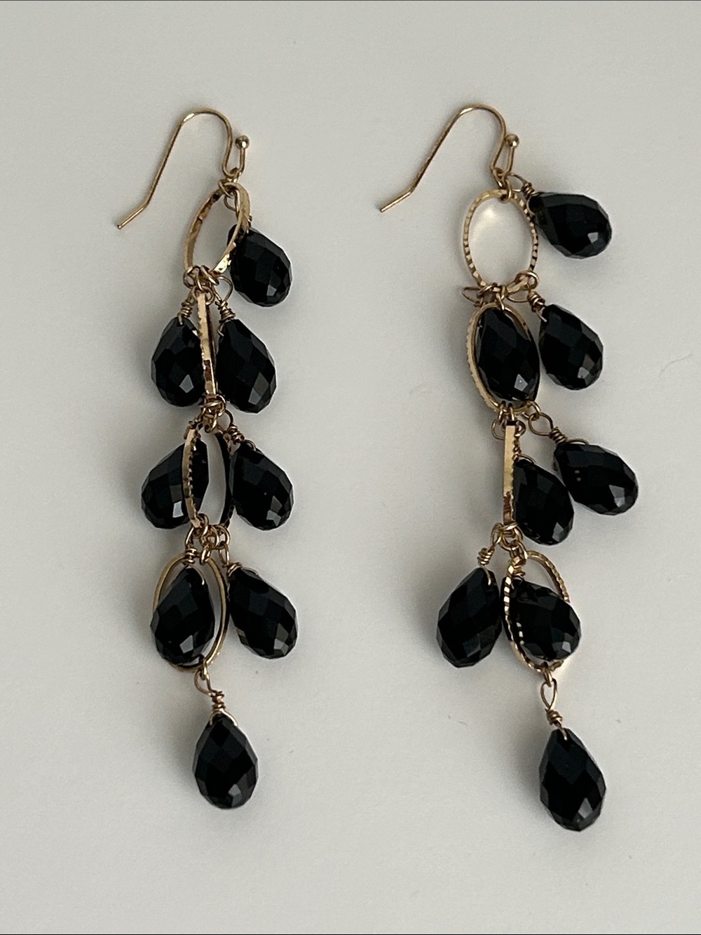 Gold and Black Teardrop Dangle Earrings - Elegant Women's Jewelry
